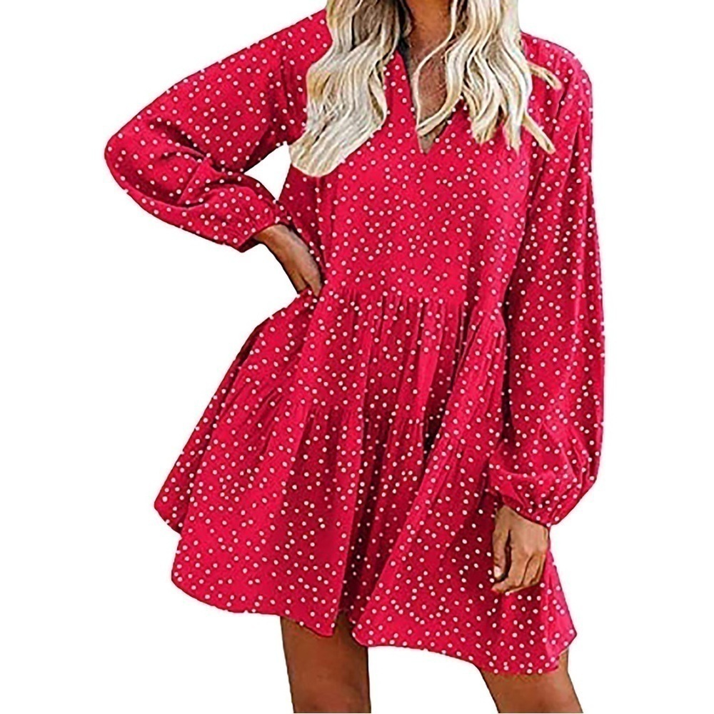 FANCYINN Women Summer Casual DressVNeck Floral PrintlongSleeve Knee-Leng…